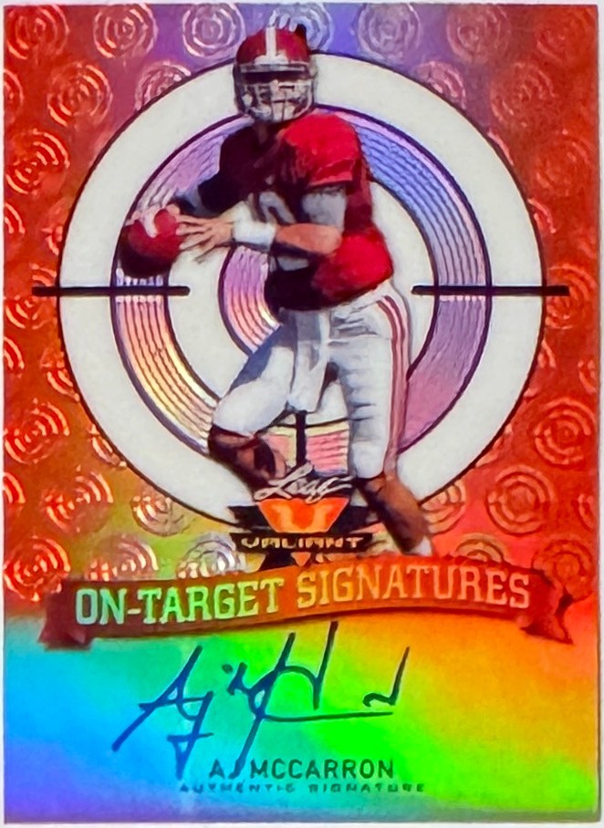 AJ McCarron signed 2014 Leaf Valiant On-Target Orange Prismatic On Card Auto /25