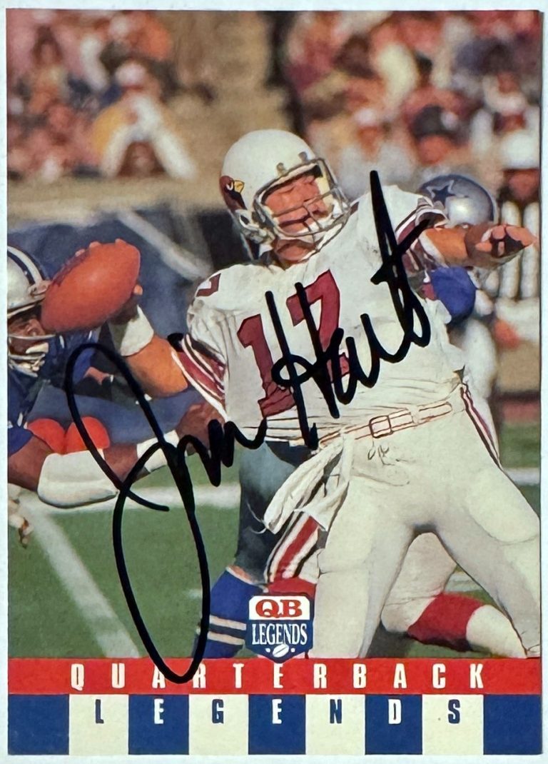 Jim Hart signed 1991 QB Legends Team NFL On Card Auto 20 COA  St Louis Cardinals