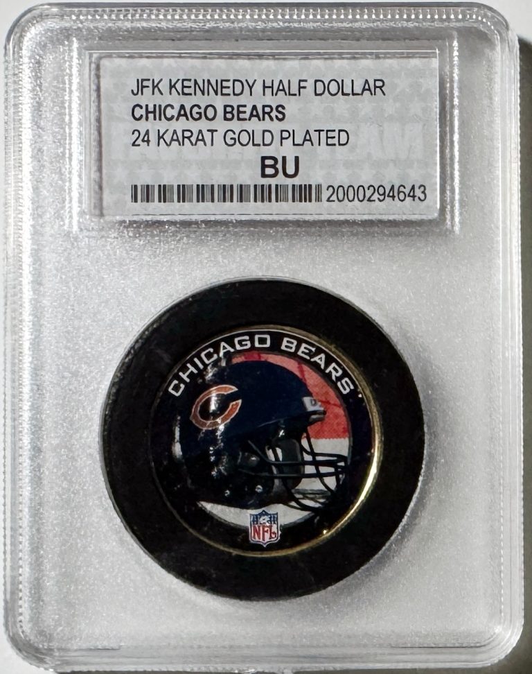 Chicago Bears NFL 24 Karat Gold Plated Kennedy Half Dollar,  #1 FAN BU
