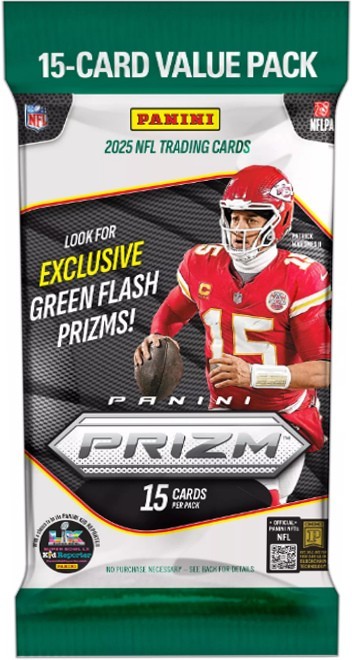 2025 Panini Prizm NFL Football 15 Card Value Pack - Look For Green Flash Prizms!