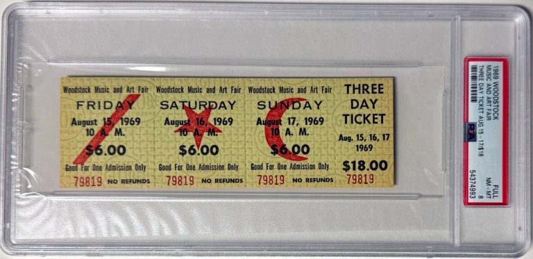 1969 Woodstock Music Art Fair FESTIVAL RARE-PSA NM-MT 8-3 Day $18 Advance Ticket