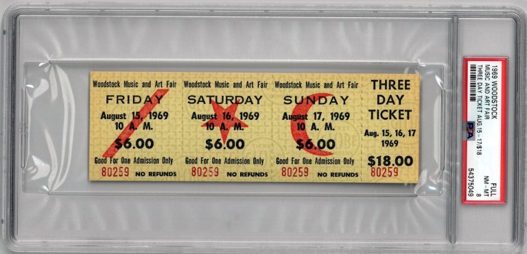1969 Woodstock Music Art Fair FESTIVAL RARE-PSA NM-MT 8-3 Day $18 Advance Ticket