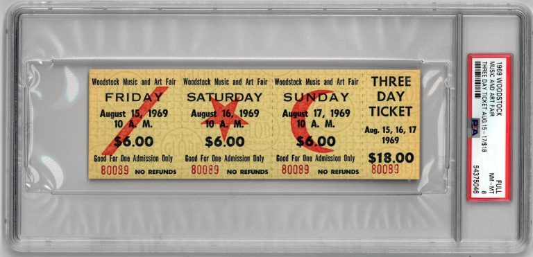 1969 Woodstock Music Art Fair FESTIVAL RARE-PSA NM-MT 8-3 Day $18 Advance Ticket