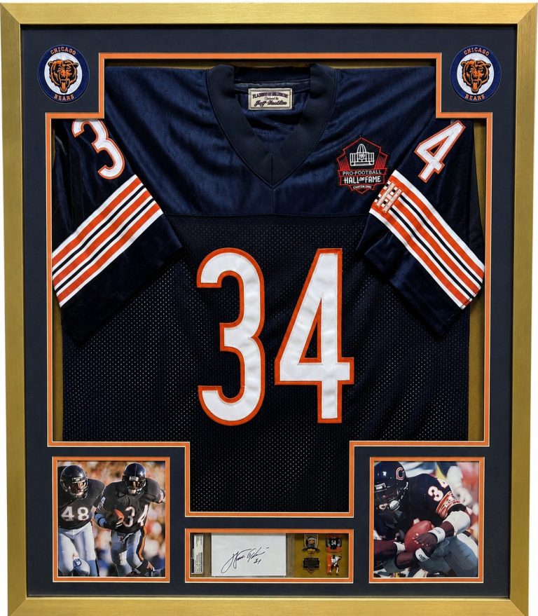 Walter Payton Signed Bears NFL Jersey Display -PSA Slab Cut/Photos Framed 32x36