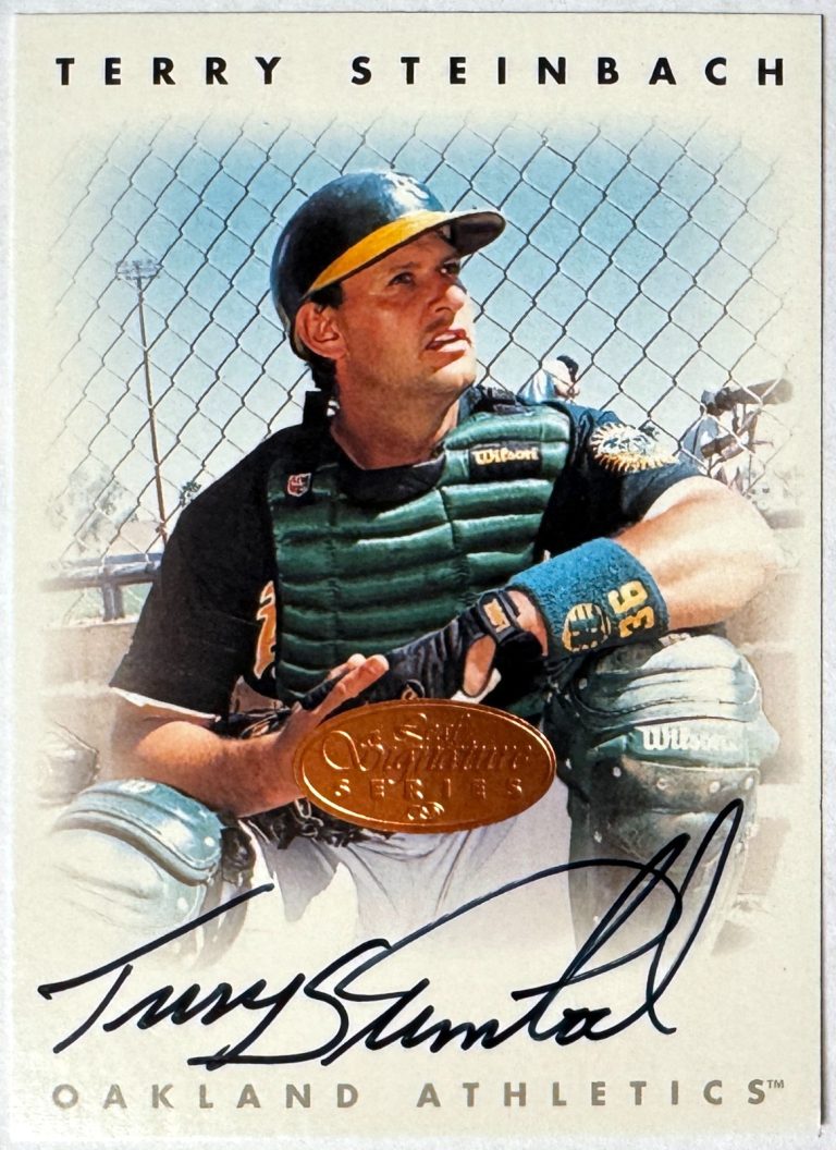 Terry Steinbach signed 1996 Leaf Signature Series Bronze On Card Auto - (A's)