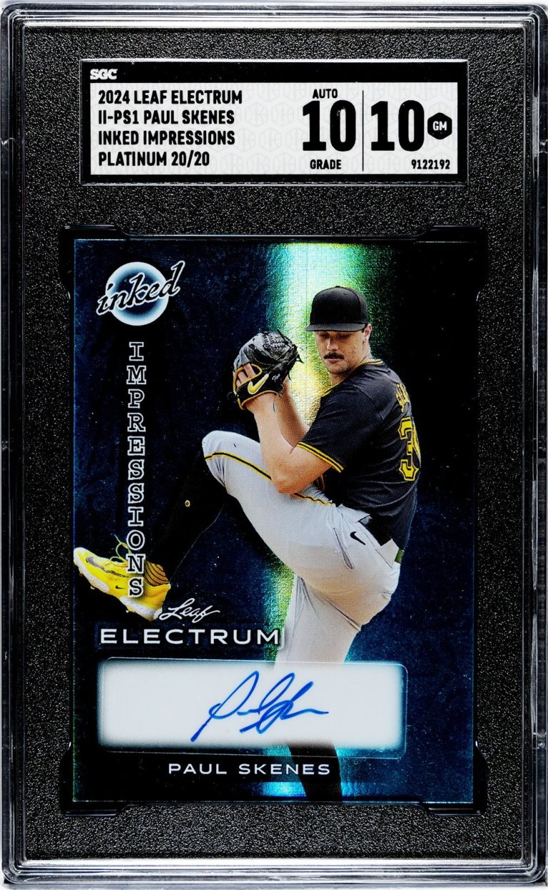 Paul Skenes signed 2024 Leaf Electrum Inked Impressions Platinum /20- SGC 10/10