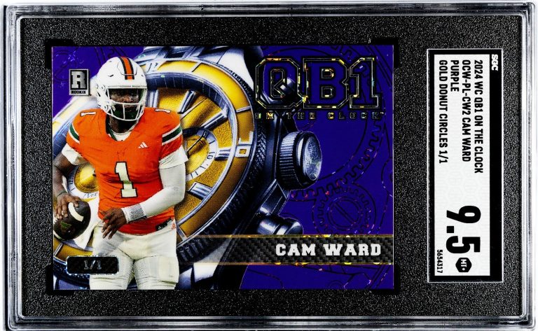 Cam Ward 2024 Wild Card QB1 On The Clock Purple Gold Donut 1/1- SGC Graded 9.5