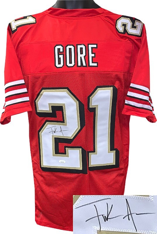 Frank Gore Signed San Francisco Red TB Shadow # Custom Pro Style Jersey XL- JSA