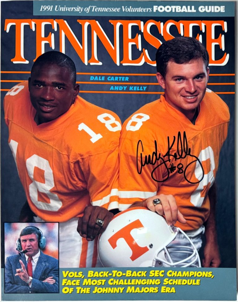 Andy Kelly signed Tennessee Volunteers 1991 NCAA Football Guide- COA Dale Carter