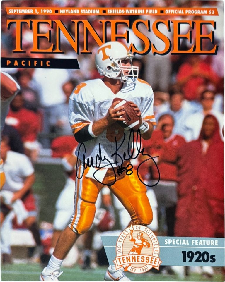 Andy Kelly signed Tennessee Volunteers 9/1/1990 Full NCAA Football Program-  COA