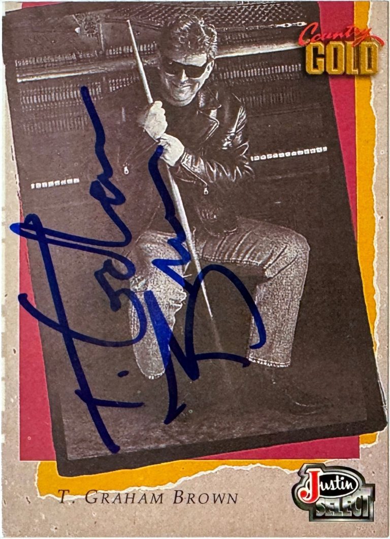 T. Graham Brown signed 1993 Sterling CMA Country Gold Justin Boot Card #113- COA