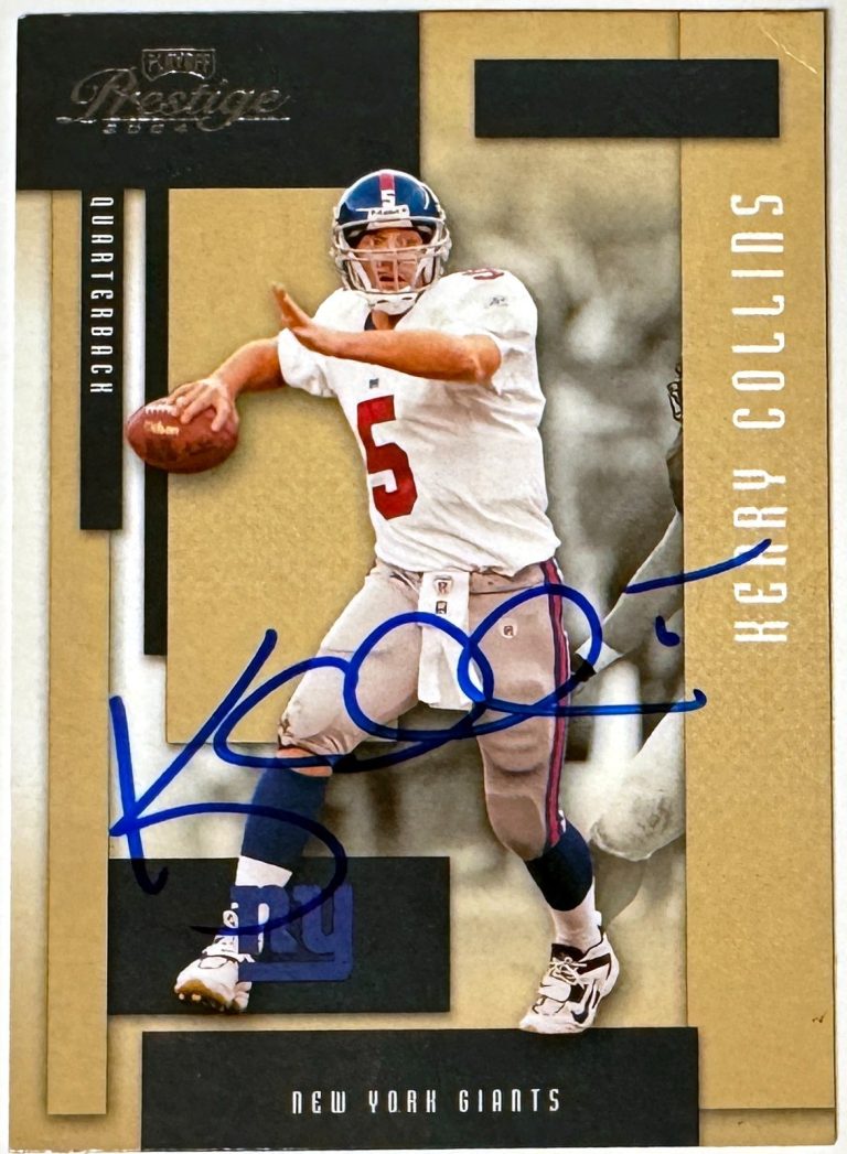 Kerry Collins signed 2004 Playoff Prestige On Card Auto #95- COA-New York Giants