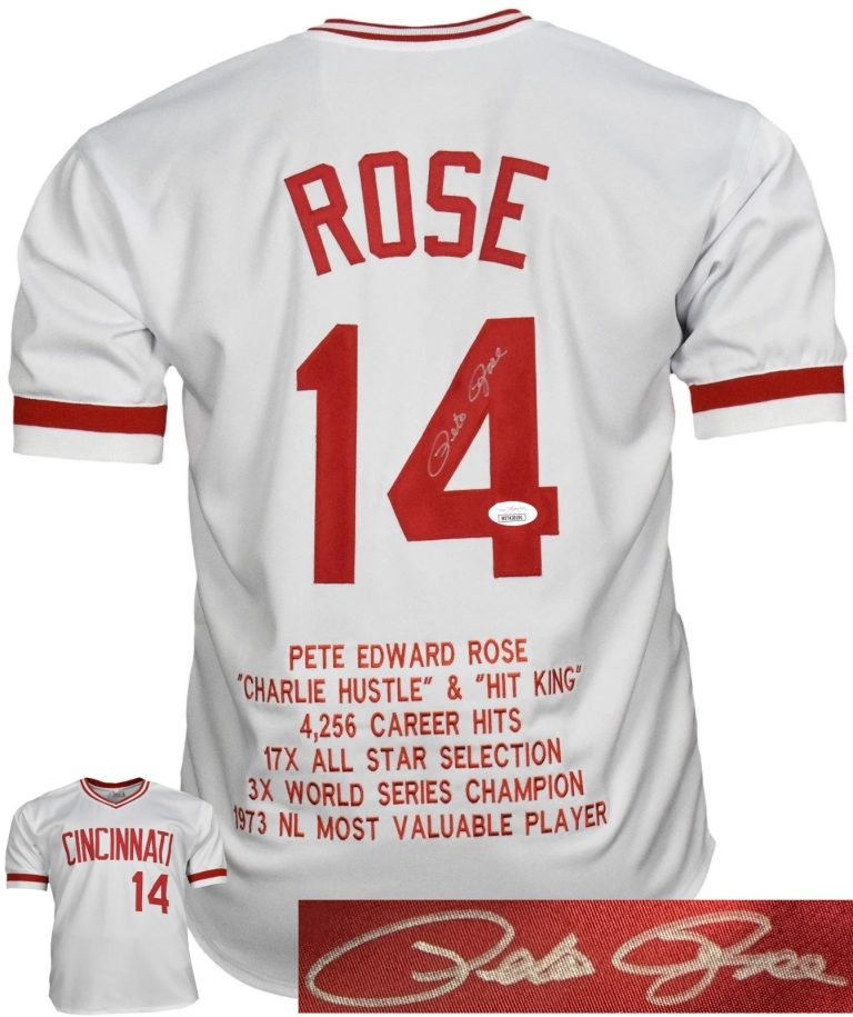Pete Rose signed Cincinnati Custom Stitched TB Embroidered Stat Jersey XL - JSA