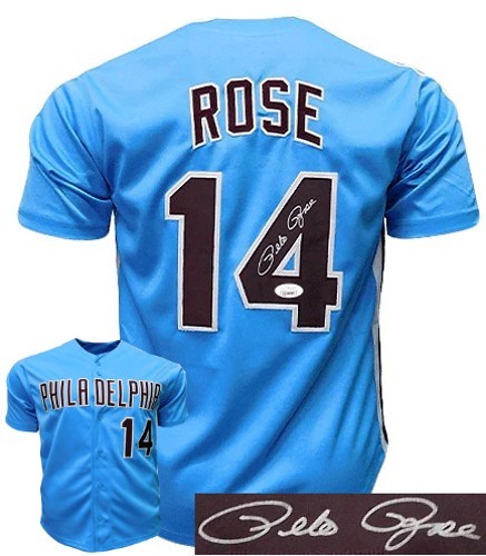 Pete Rose signed Philadelphia Custom Stitched Blue Baseball TB Jersey XL - JSA
