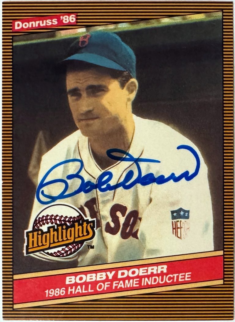 Bobby Doerr signed 1986 Donruss Highlights MLB On Card Auto #32- COA Red Sox/HOF