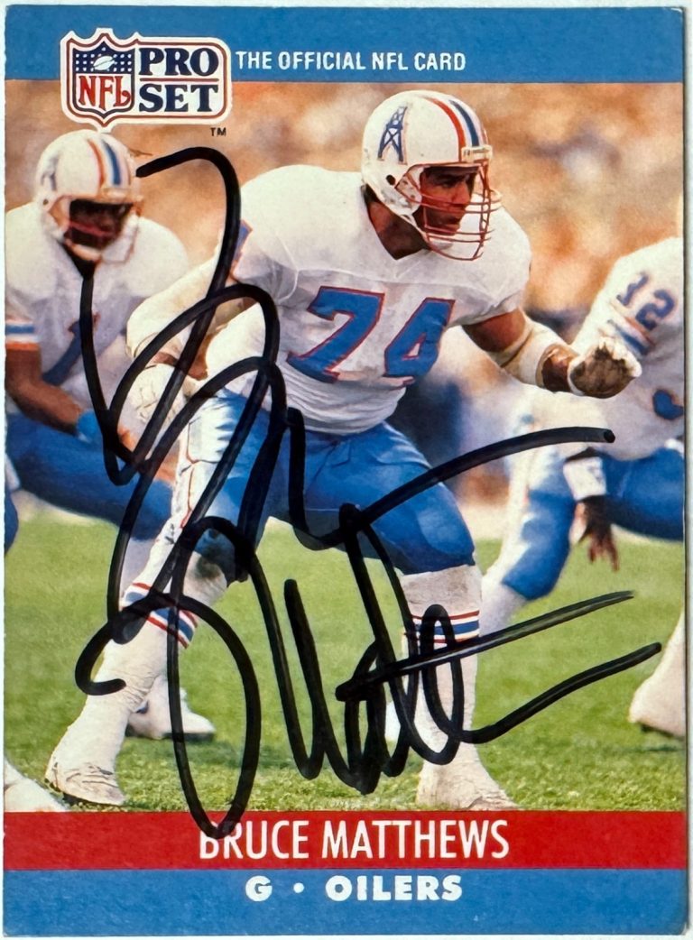 Bruce Matthews signed 1990 Pro Set NFL On Card Auto #514 - COA Oilers/Titans/HOF