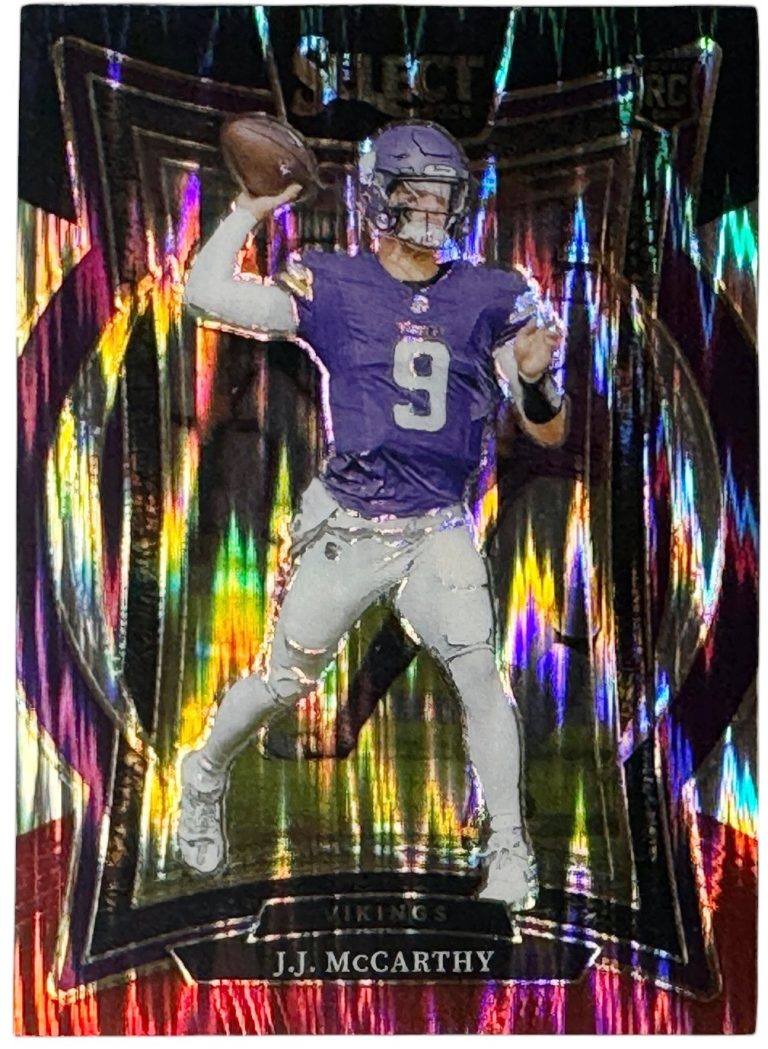 J.J. McCarthy 2024 Panini Select Concourse Black and Red Prizm Shock RC Card #24