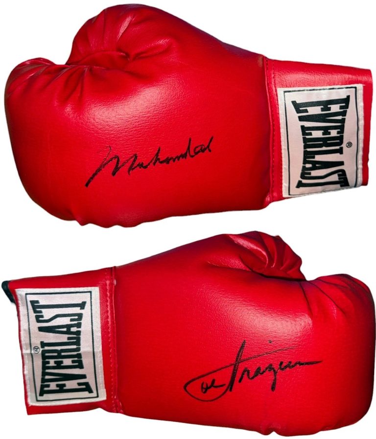 Muhammad Ali & Joe Frazier signed Everlast Leather 14oz Pair Gloves- Beckett Rev