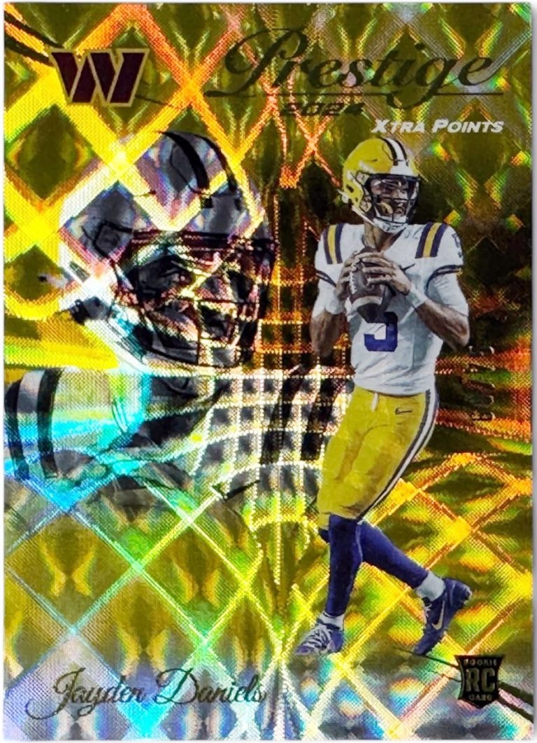 Jayden Daniels 2024 Panini Prestige Gold Premium Xtra Points RC Card #302 /75