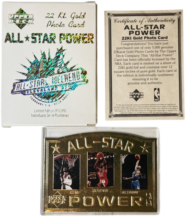 Michael Jordan 1997 Upper Deck 22KT Gold All-Star Power Card /5000 - COA (Bulls)