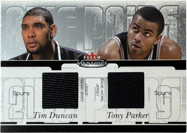 Tim Duncan/Tony Parker 2003-04 Fleer Mystique Game-Worn Jersey Card #AP-TD/TR