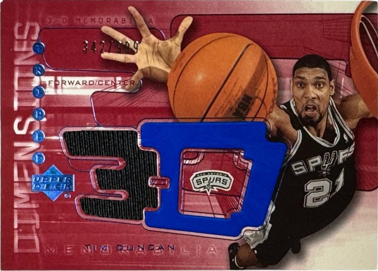 Tim Duncan 2003-04 Upper Deck Triple Dimensions 3-D Used Warmup Card #3DW23 /999