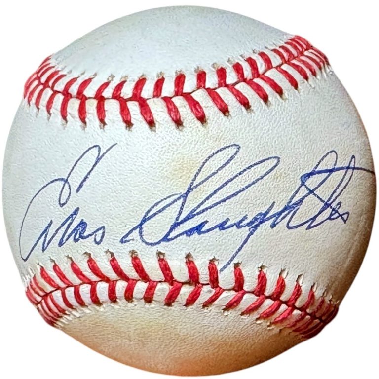 Enos Slaughter signed RONL Official National League Baseball imperfect - COA/HOF