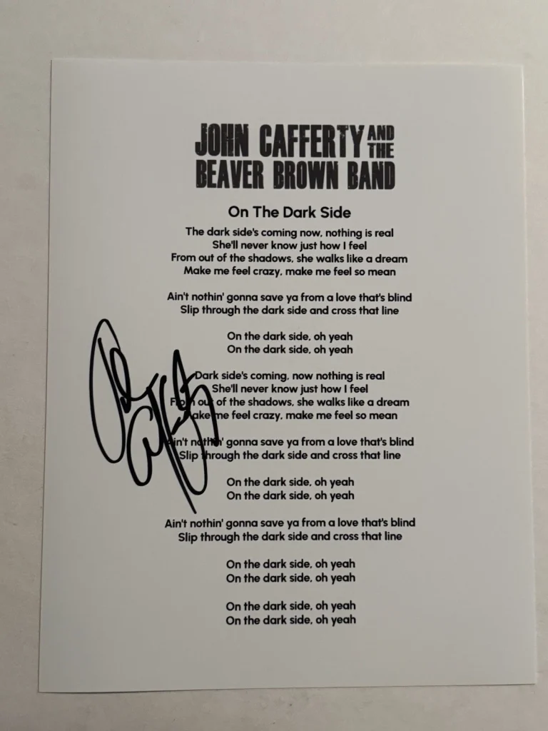 JOHN CAFFERTY & THE BEAVER BROWN BAND SIGNED LYRIC SHEET AUTOGRAPHED SINGER COA