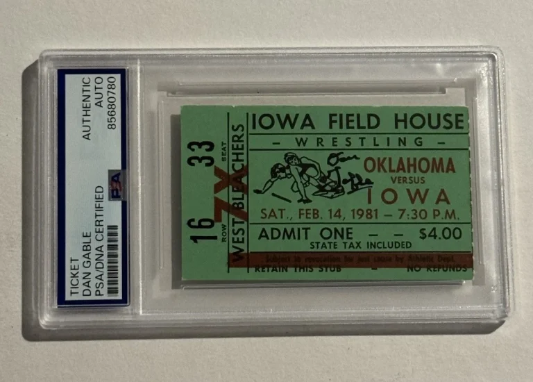 DAN GABLE SIGNED Vintage 1981 Iowa Hawkeyes Wrestling NCAA CHAMPS Ticket PSA