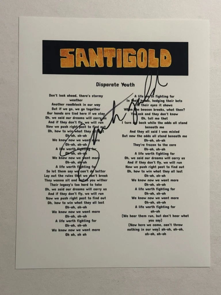 SANTIGOLD SIGNED LYRIC SHEET AUTOGRAPHED SINGER RAPPER SANTI WHITE RARE COA