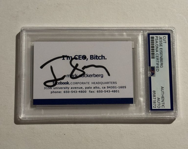 JESSE EISENBERG SIGNED MARK ZUCKERBERG BUSINESS CARD THE SOCIAL NETWORK PSA SLAB
