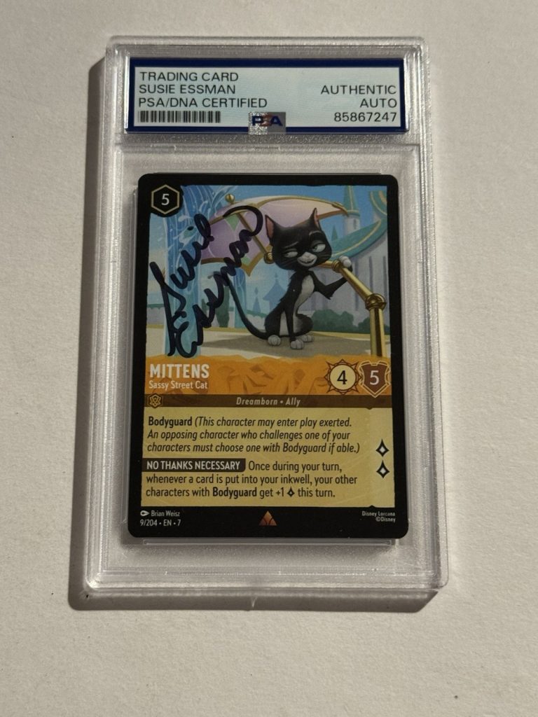 Susie Essman Signed Auto Mittens Sassy Street Cat Lorcana TCG 9/204 PSA