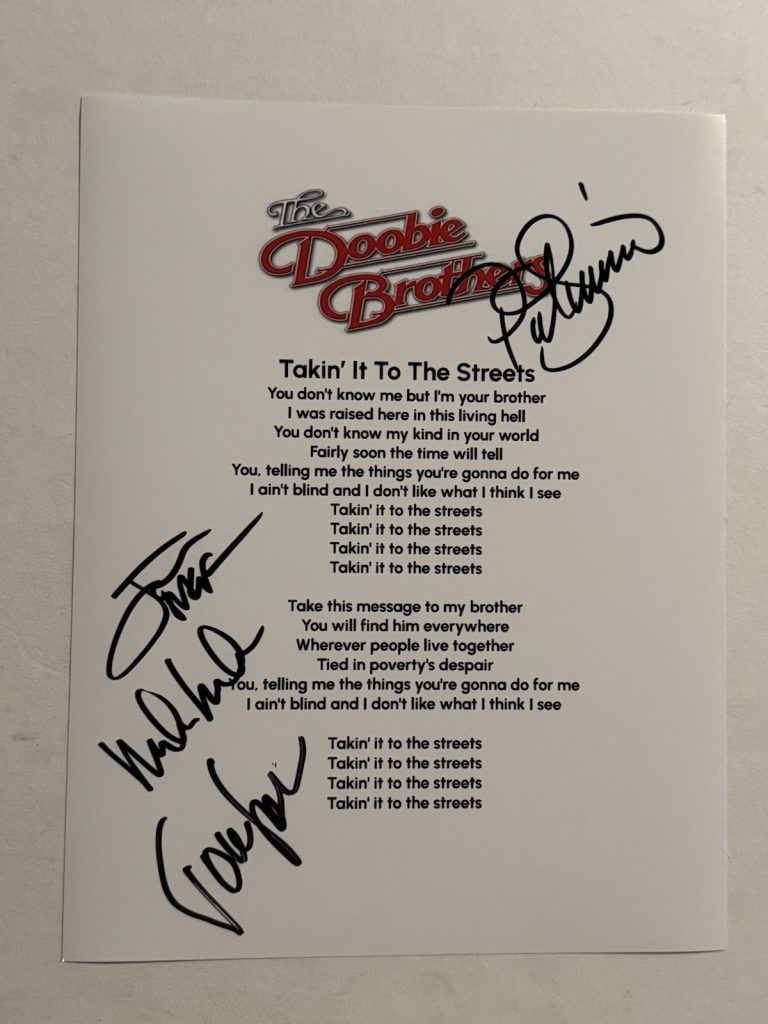 DOOBIE BROTHERS BAND SIGNED LYRIC SHEET AUTOGRAPHED MICHAEL MCDONALD + 3 COA