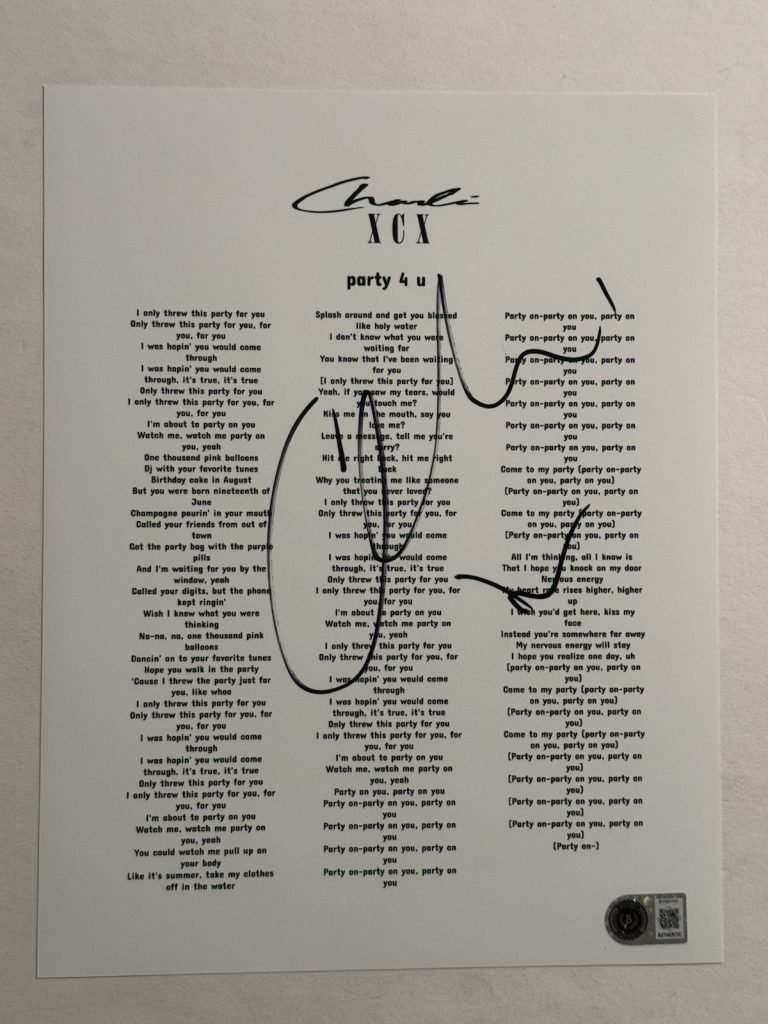 CHARLI XCX SIGNED LYRIC SHEET AUTOGRAPHED HOT SEXY POP SINGER RARE BAS COA