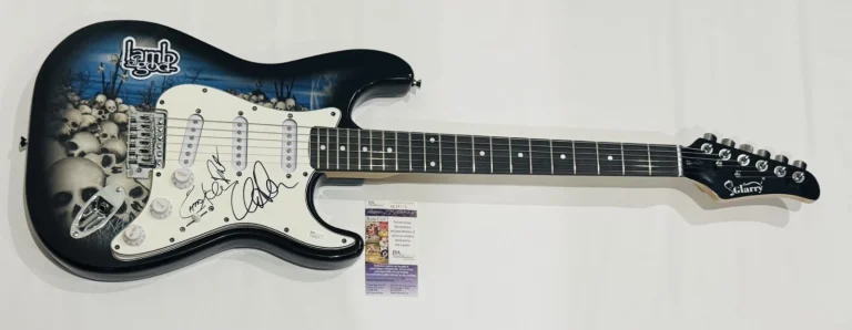 LAMB OF GOD SIGNED SKULL ELECTRIC GUITAR RANDY BLYTHE CHRIS WILLIE ADLER JSA COA