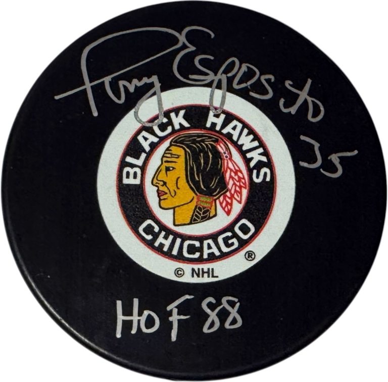 Tony Esposito signed NHL Chicago Blackhawks Logo Puck #35 & HOF 88- PSA #7A41536
