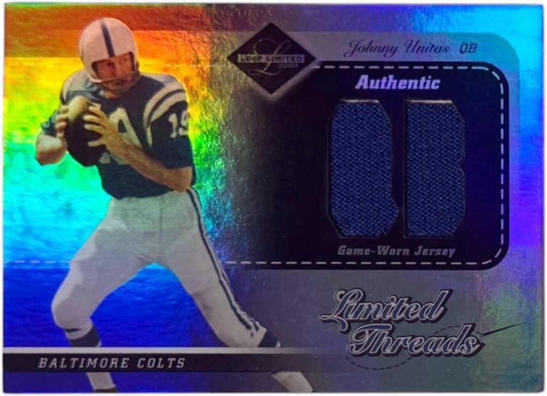 Johnny Unitas 2003 Leaf Limited Threads Game Worn Jersey Card #LT-63- /75-Colts