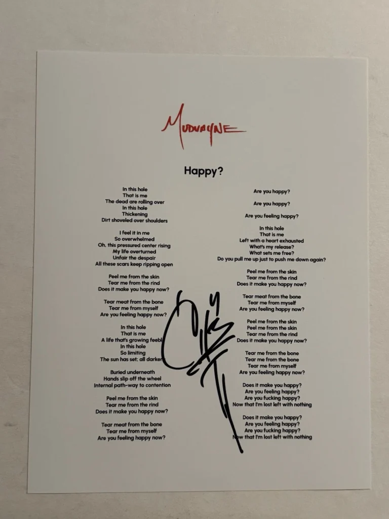 CHAD GRAY SIGNED LYRIC SHEET AUTOGRAPHED MUDVAYNE BAND LEAD SINGER RARE COA