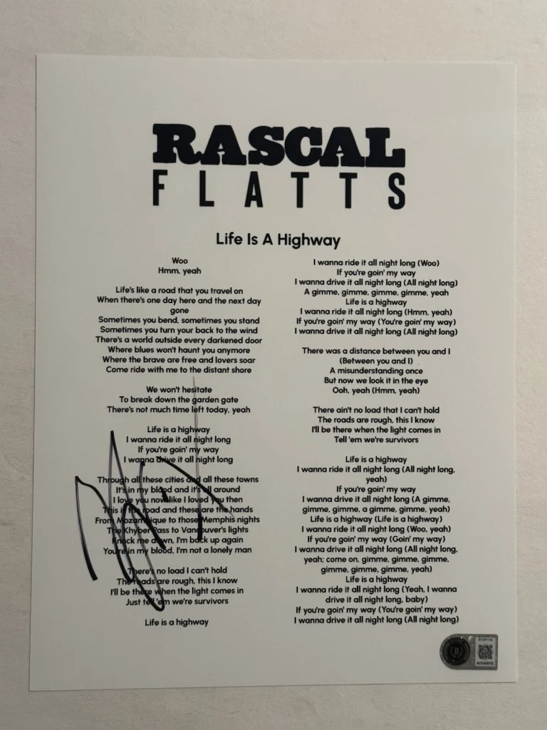 GARY LEVOX SIGNED LYRIC SHEET AUTOGRAPHED RASCAL FLATTS LEAD SINGER RARE BAS COA