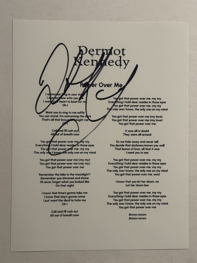 DERMOT KENNEDY SIGNED LYRIC SHEET AUTOGRAPHED IRISH SINGER VERY RARE COA