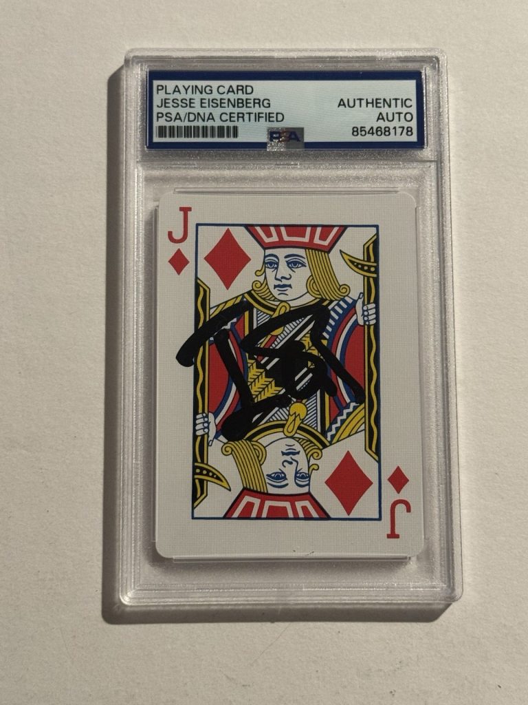 JESSE EISENBERG SIGNED NOW YOU SEE ME MOVIE PLAYING CARD PSA SLAB