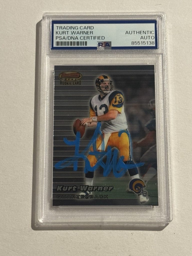 Kurt Warner Signed 1999 Bowman's Best #110 RC Rookie Blue Ink AUTO PSA/DNA