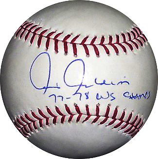 Chris Chambliss signed MLB Baseball 77-78 WS Champs Insc - Leaf Authentics Holo