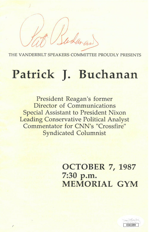 Patrick J Buchanan signed 1987 Vanderbilt Speaker Program- JSA Holo #EE41590