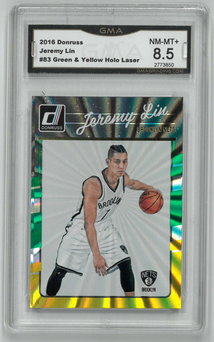 Jeremy Lin Nets 2016 Donruss Green/Yellow Holo Laser Card- GMA Graded 8.5 NM-MT+