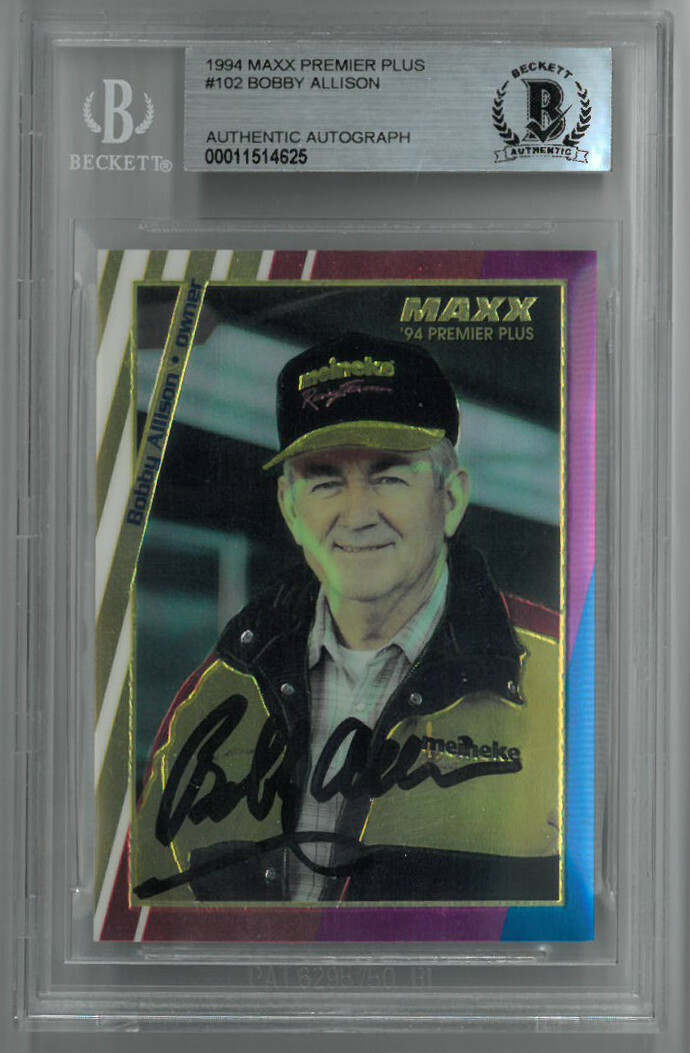 Bobby Allison signed NASCAR 1994 Maxx Premier Plus Card-Beckett BAS #00011514625