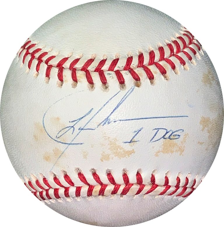 Lance Johnson signed RONL Rawlings OFC NL Baseball 1 DOG minor tone spots- JSA