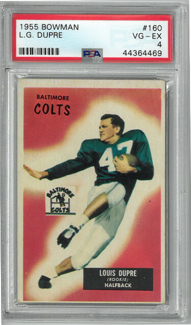 L.G. Dupre Baltimore Colts 1955 Bowman Card #160 - PSA Graded 4 Very Good- Exc