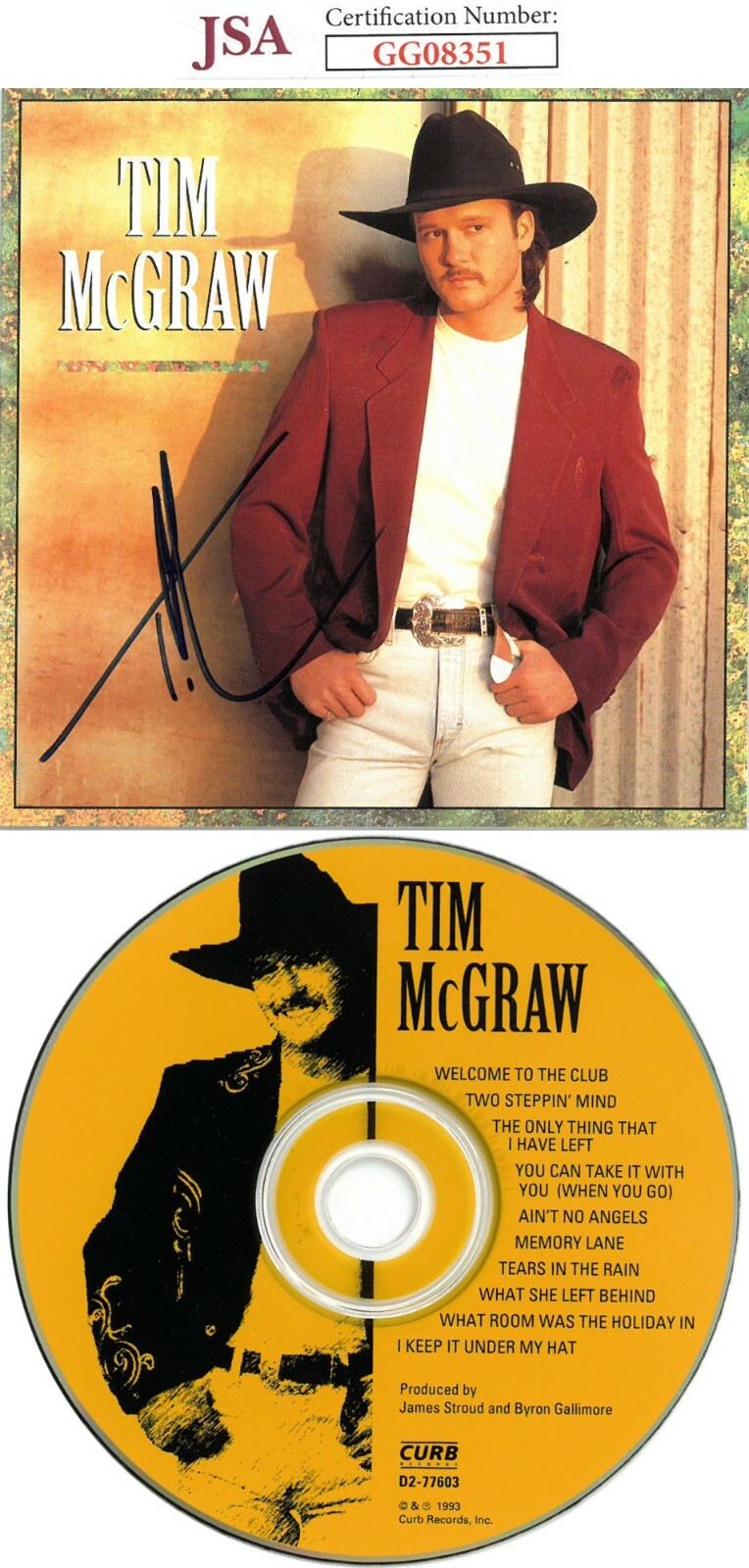 Tim McGraw signed Self Titled Album CD Cover with CD - JSA Hologram #GG08351