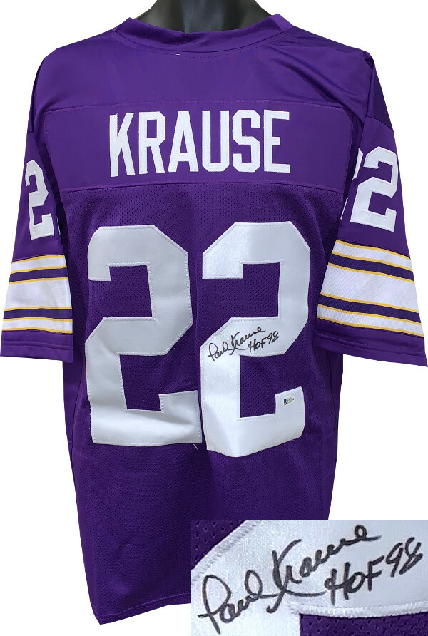 Paul Krause signed Purple TB Custom Stitched Pro Style Jersey HOF 98 XL- Beckett